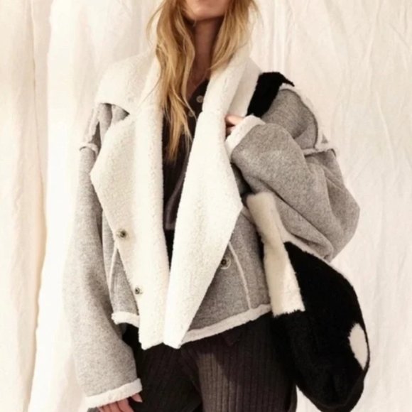 Free People XL Josephine Fleece Sherpa Lined Jacket in Gray - Picture 10 of 10